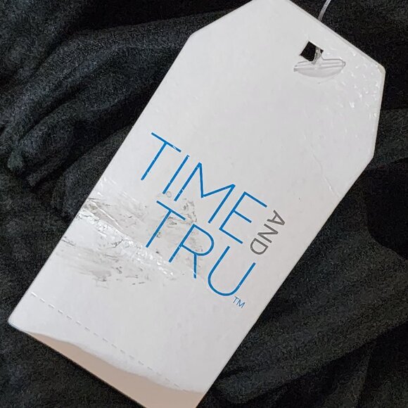 Time and Tru Black Soot Long Sleeve Tie Neck Polyester Relaxed Fit Button Up Top - Picture 16 of 16